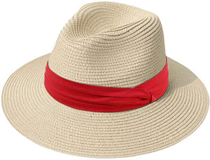 Lanzom Women Wide Brim Straw Panama Roll up Hat Fedora Beach Sun Hat UPF50+